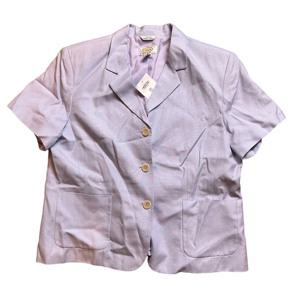 NWT TALBOTS Women’s Vintage Rayon Linen Short Sleeve Button Down Blazer in Blue - Picture 1 of 8